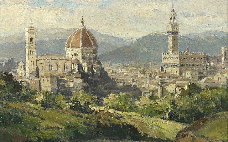 Artistic, Painting, Building, Cathedral, Florence, Italy