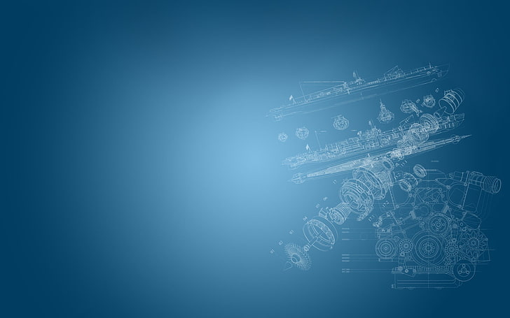 graphic design, ship, engines, simple background, blue, engineering