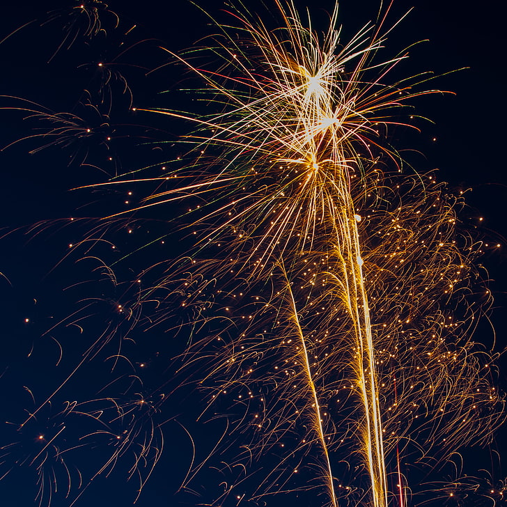 salute, fireworks, celebration, sparks, night, event, illuminated