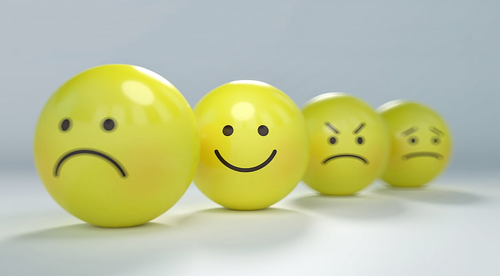Choose Happiness, four smiley ball decors, Funny, Happy, Angry, HD wallpaper