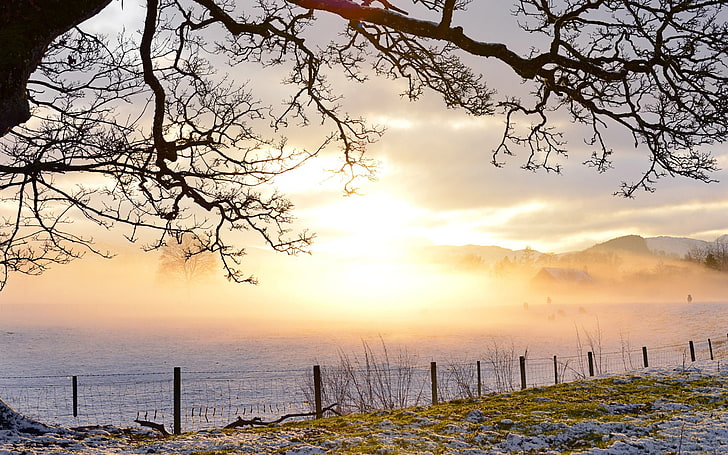 Luminous Perthshire on snow-Windows 10 HD Wallpape.., sky, sunset HD wallpaper