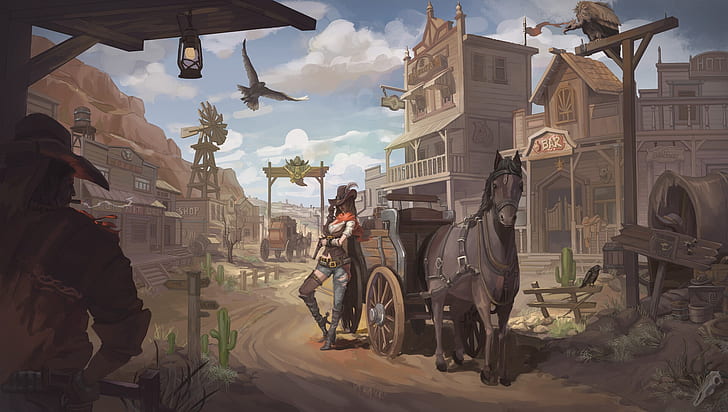 Fantasy, Women, Cowgirl, Horse, Western, Woman, HD wallpaper