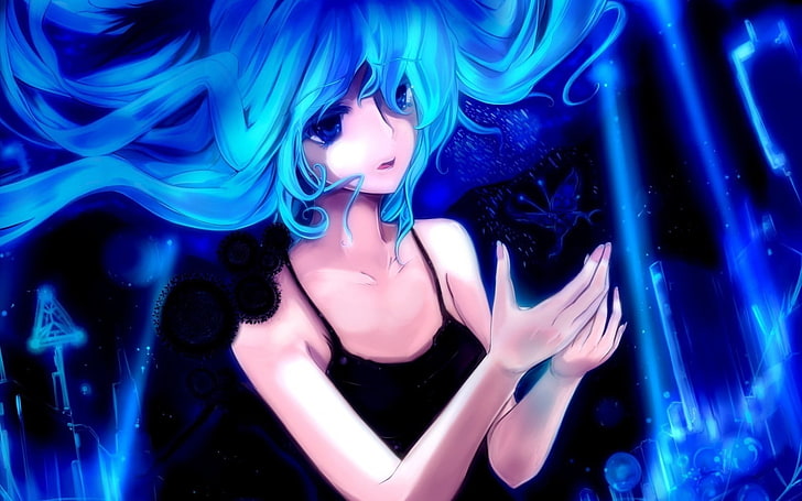 lovely girl anime-HD Desktop Wallpaper, one person, blue, women