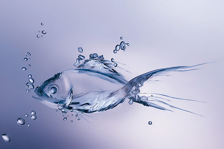 water fish photo manipulation, bubbles, minimalism, figure, made