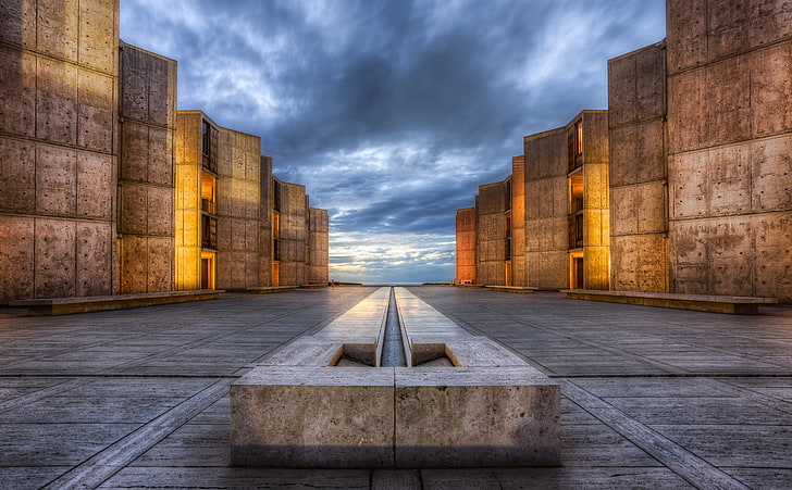 Salk Institute, brown concrete wall, United States, California