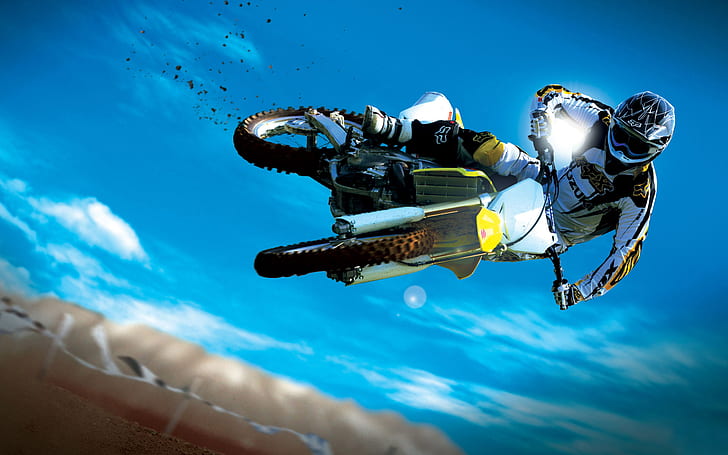 Amazing Motocross Bike Stunt HD, white and yellow motocross dirt bike, HD wallpaper
