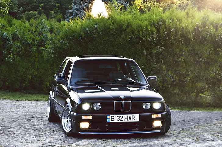 black BMW E30 coupe, the bushes, 3 Series, car, land Vehicle, HD wallpaper