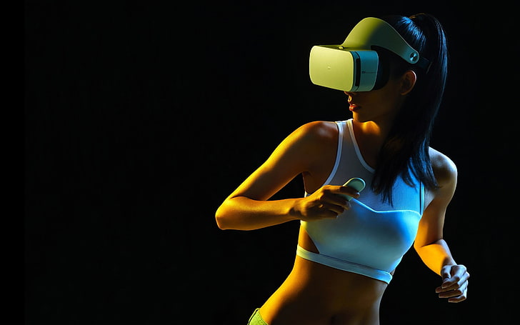 women, virtual reality, xiaomi, Portal (game), one person, studio shot