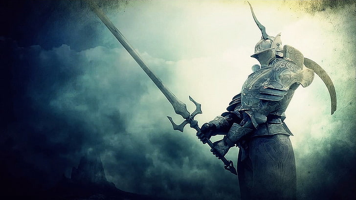 knight holding sword artwork, Demon's Souls, video games, sculpture