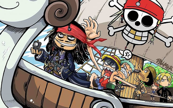 humor, Jack Sparrow, One Piece, Pirates of the Caribbean, Monkey D. Luffy, HD wallpaper