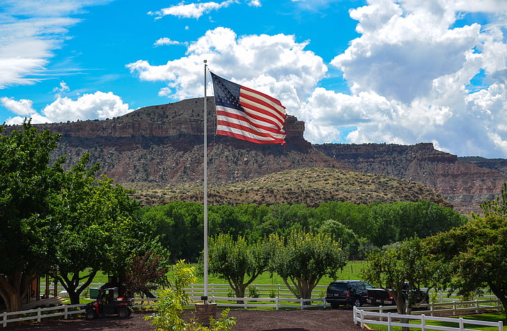 US of America flag, united states, utah, ranch, farm, uSA, american Flag, HD wallpaper