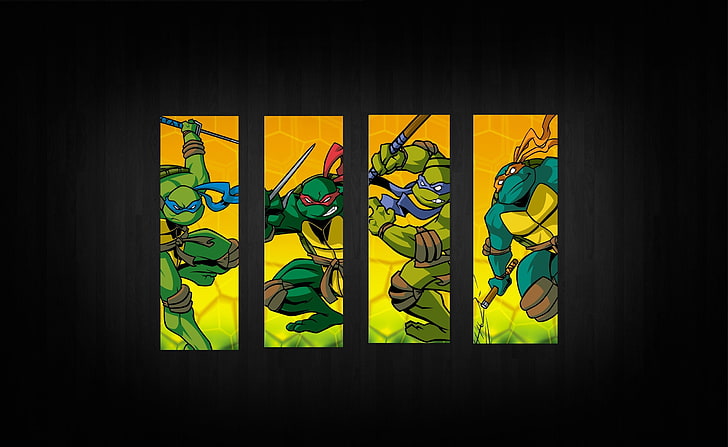 Teenage Mutant Ninja Turtles, TMNT wall decor, Cartoons, black background, HD wallpaper