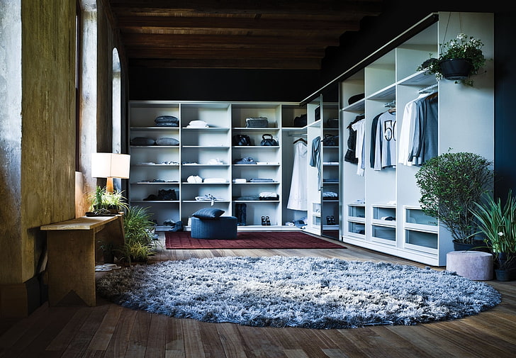 white wooden rack, cupboard, shelves, interior, wardrobe, indoors