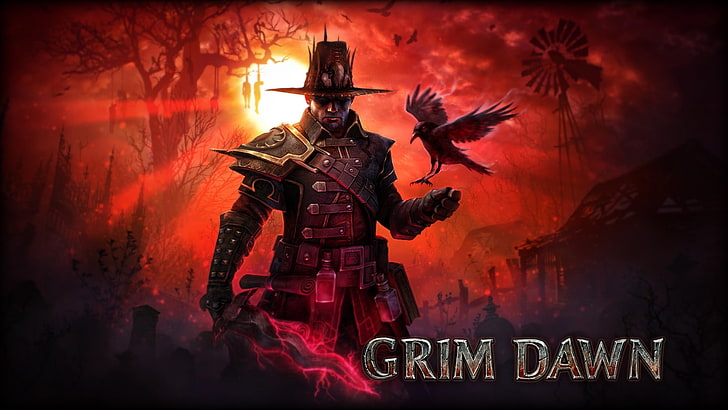 grim dawn, crow, dagger, armored, artwork, Games, fire, fire - natural phenomenon
