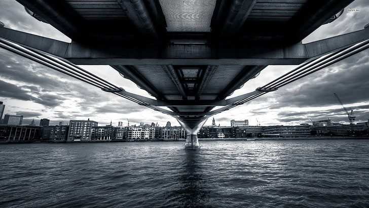 gray concrete bridge, Millennium Bridge, London, architecture