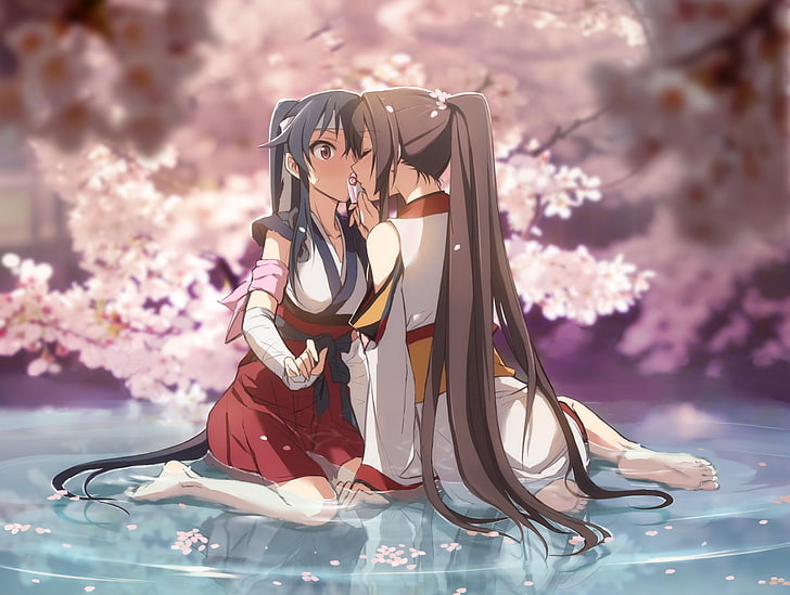 two female anime characters illustration, anime girls, Kantai Collection