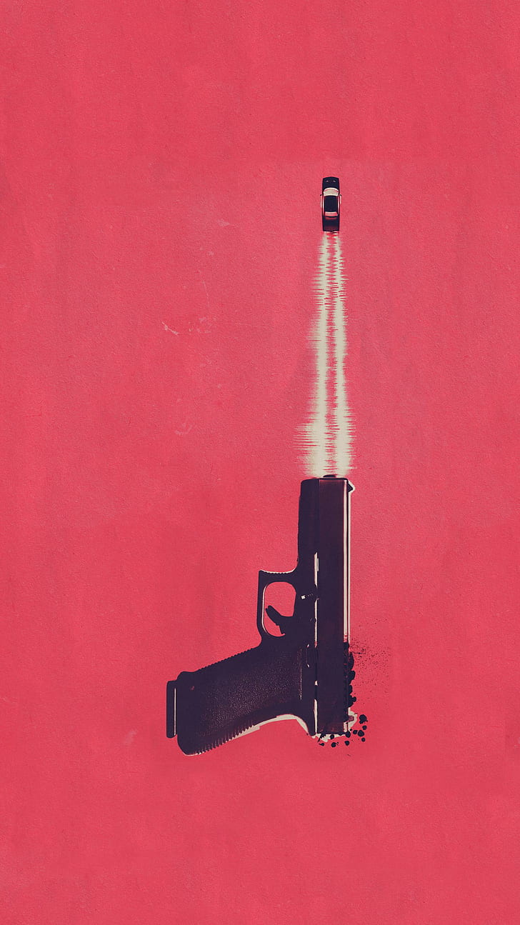 Baby Driver, Edgar Wright, Glock, gun, minimalism, movies, HD wallpaper