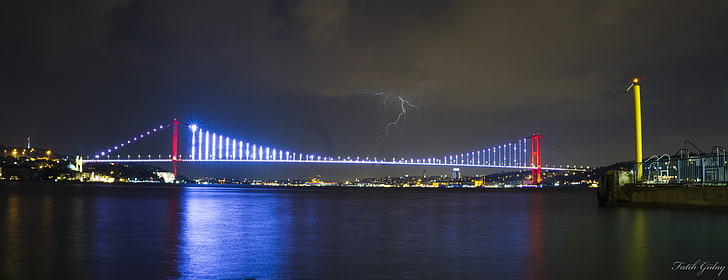 Istanbul, Bosphorus, night, long exposure, city, city lights, HD wallpaper