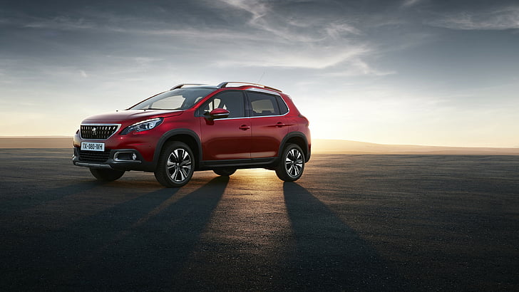 red SUV on brown field at day time, Peugeot 2008 DK, Geneva Auto Show 2016, HD wallpaper