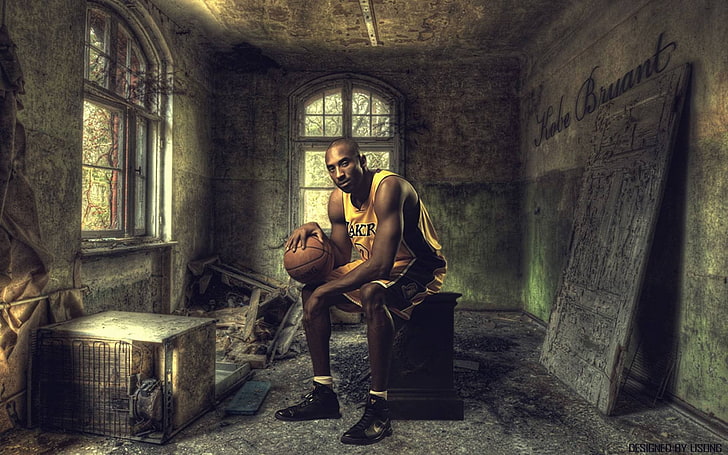 Kobe Bryant wallpaper, Lakers, basketball, sitting, full length