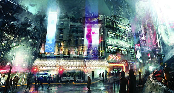cyberpunk, artwork, street, futuristic, science fiction, futuristic city