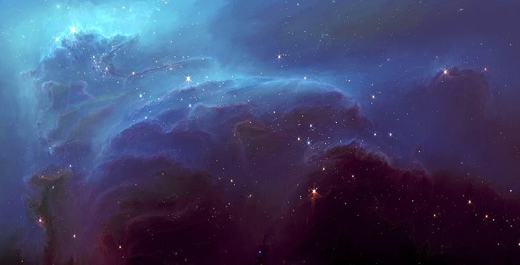 galaxy painting, space, stars, clouds, nebula, glow, art, HellsEscapeArtist