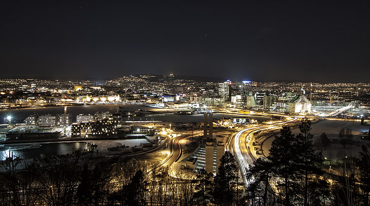 cityscape during night, Oslo, Norway, city lights, illuminated, HD wallpaper