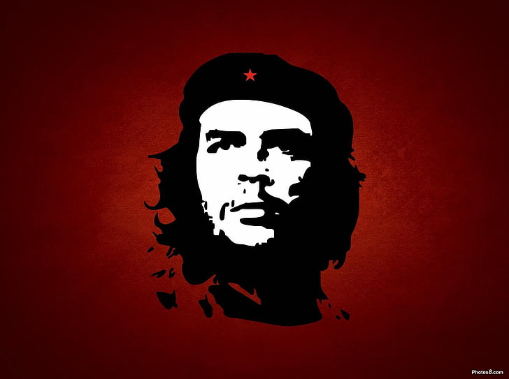 black and white skull print textile, Che Guevara, red, studio shot