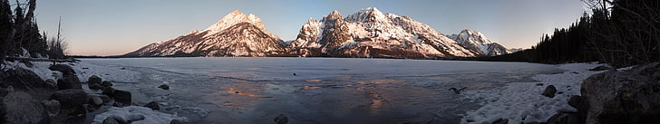 ice, lake, landscape, mountain, Multiple Display, snow, Triple Screen, HD wallpaper