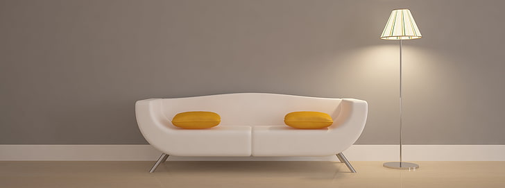 On the Couch, white leather 2-seat tuxedo sofa, Architecture, HD wallpaper