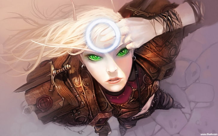 woman wearing armor looking upward, women, artwork, Hearthstone: Heroes of Warcraft, HD wallpaper