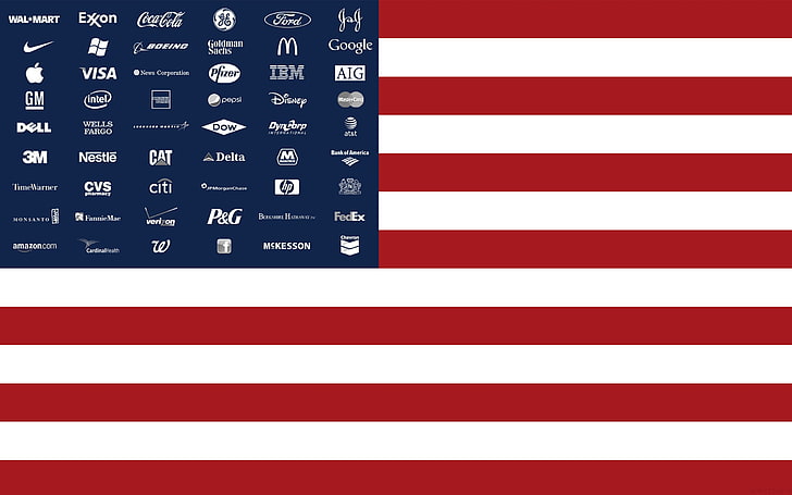 flag of USA, brands, Google, Microsoft, McDonald's, Coca-Cola, HD wallpaper