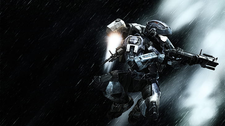 Halo, Video Games, Raining, Equipment, Armor, Helmet, robot character, HD wallpaper