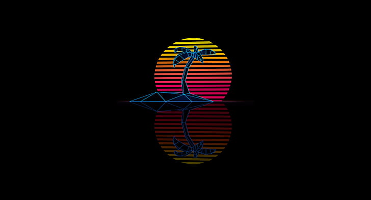 HD wallpaper: digital art, simple background, palm trees, synthwave ...