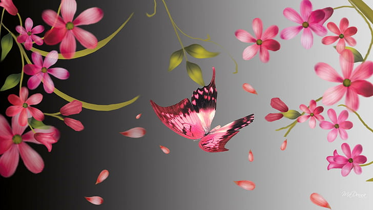 Summer Flys By, breeze, fleur, warm light, papillon, butterfly, HD wallpaper