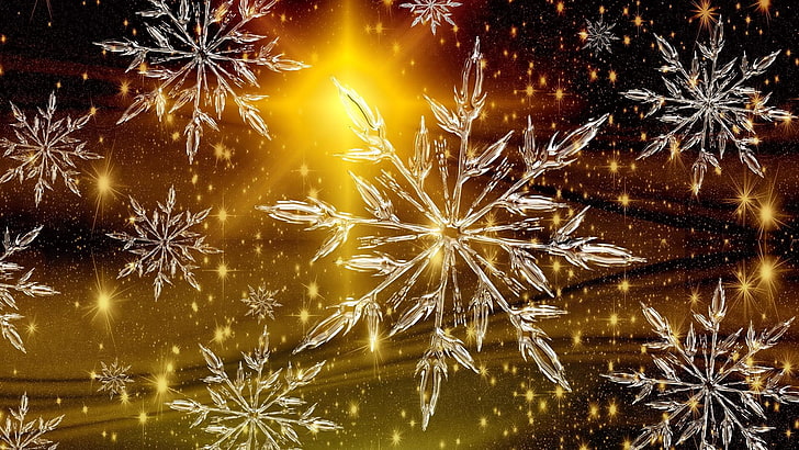 HD wallpaper: christmas, ice crystal, snowflake, shine, glow, gold, light |  Wallpaper Flare