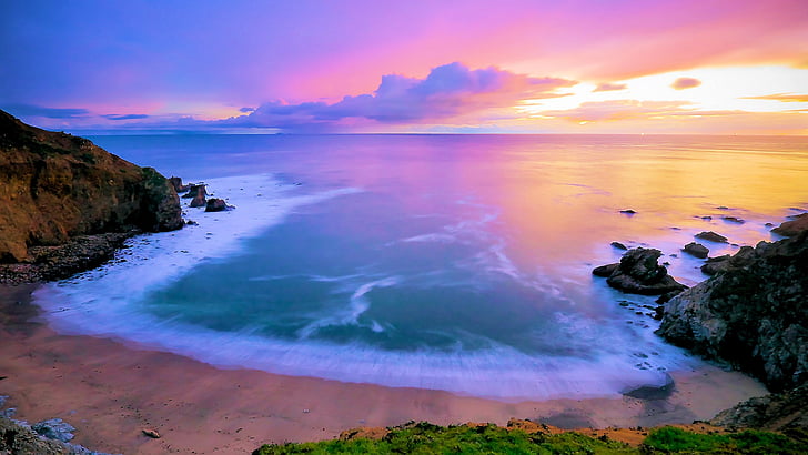 amanecer, mar, naturaleza, nubes, playa, HD wallpaper