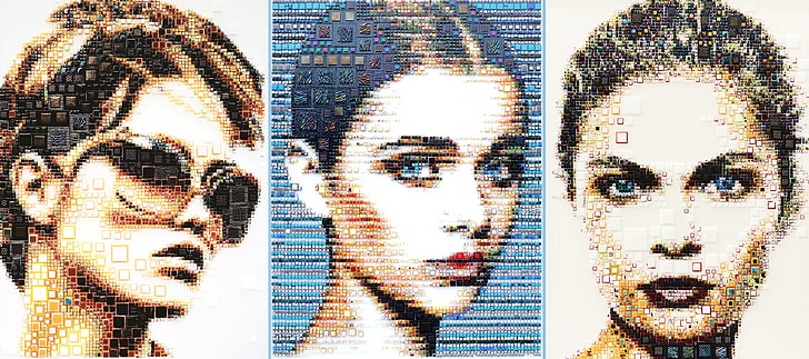 collage, women, digital art, face, Isabelle Scheltjens, mosaic, HD wallpaper