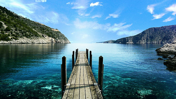 nature, sky, sea, water, pier, jetty, coast, bay, summer, blue sky, HD wallpaper