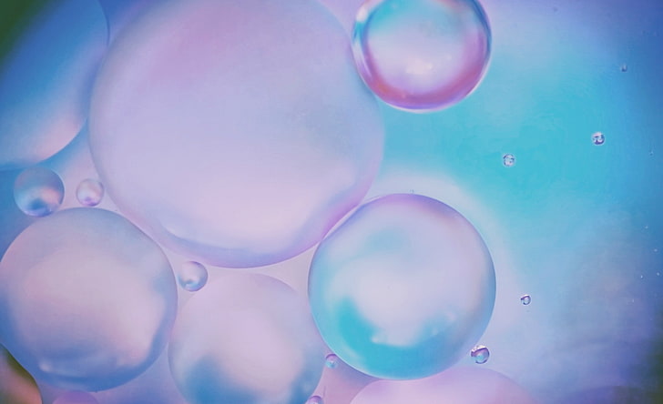 bubbles, cyan, violet, water, close-up, nature, sea, no people, HD wallpaper