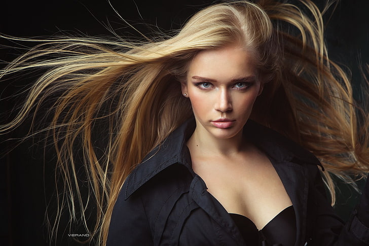 woman wearing black collar top, Yulia Vasilieva, women, model