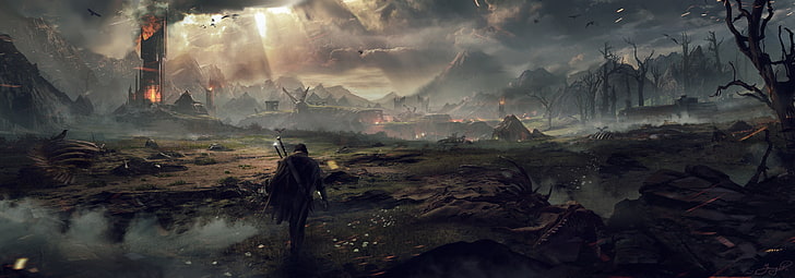 man walking towards place covered in fire digital wallpaper, Middle-earth: Shadow of Mordor