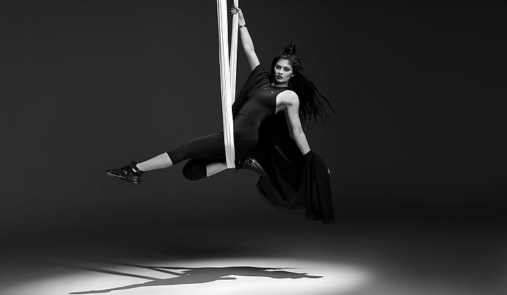 women's black sleeveless top, Kylie Jenner, Puma Fierce, Photoshoot