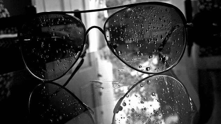 Glasses Monochrome Water Drops Aviator Black White For Desktop, HD wallpaper