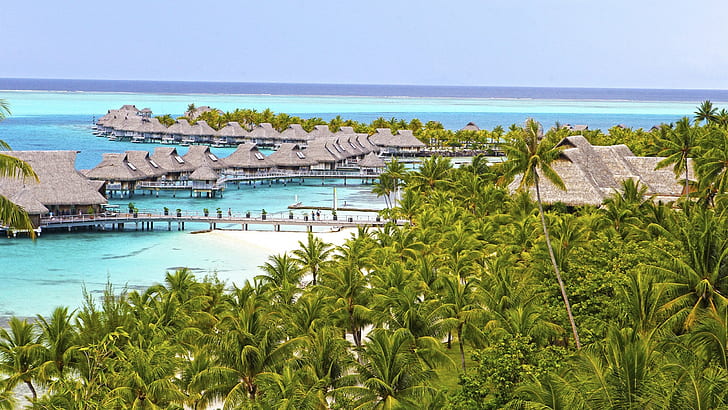 Luxury Water Villas Over Blue Lagoon Bora Bora Tahiti Polynesia Desktop Background 598167, HD wallpaper