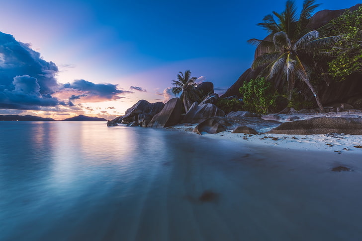 Seychelles, sky, La digue, sea, tropical, HD wallpaper