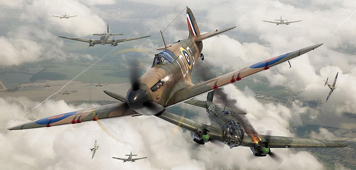 brown war aircraft, fighter, art, airplane, painting, aviation