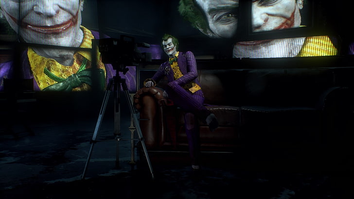 Batman, Joker, Batman: Arkham Knight, full length, indoors, HD wallpaper