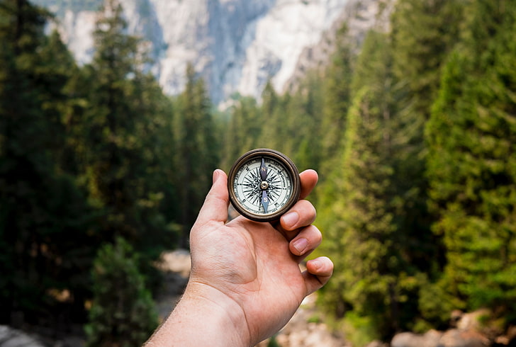 round brown compass, hand, direction, discovery, exploration, HD wallpaper
