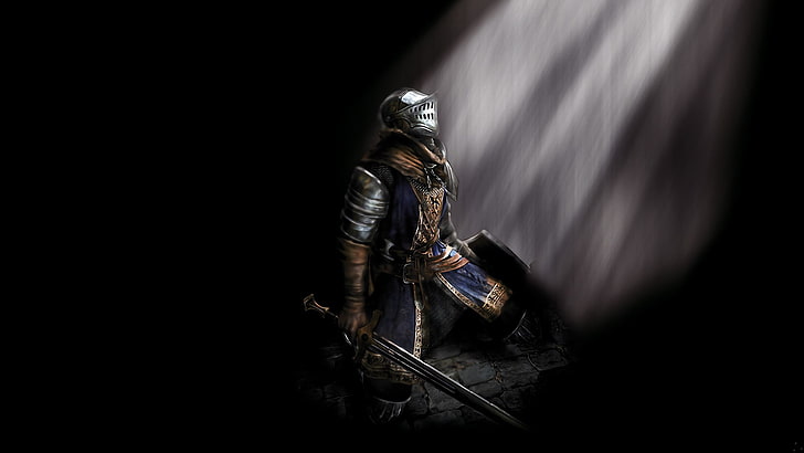 warrior illustration, video games, Dark Souls, black background, HD wallpaper